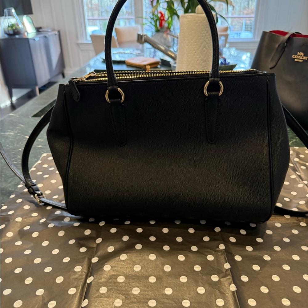 Coach Black Satchel with Gold Accents - Picture 3 of 9